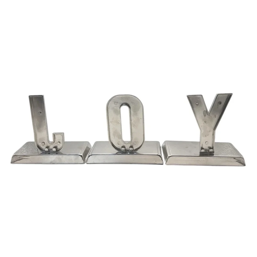 Silver Metal 'JOY' Black‎ & White Checker Stocking Hangers Hooks Shelf Mantel